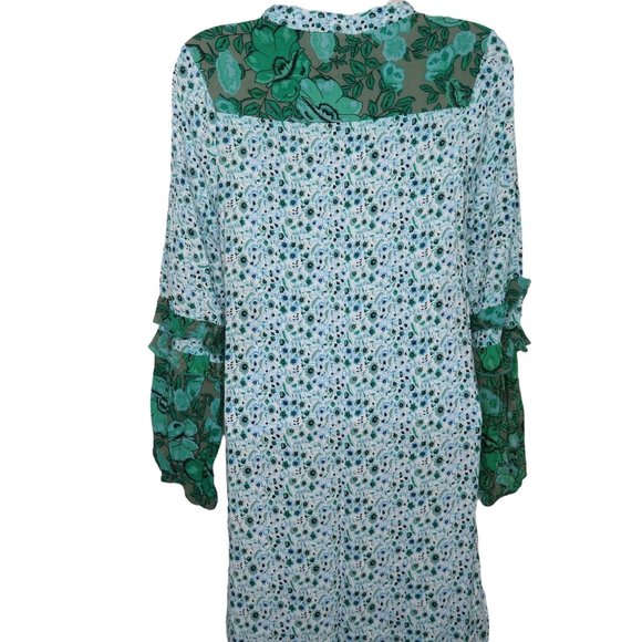 R. Vivimos Maxi Dress S Green Floral Ruffles Long Sleeve Peasant Prairie Cottage - Picture 7 of 9